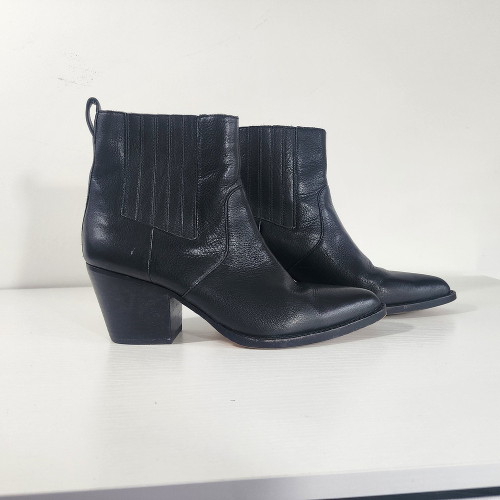 J.Crew Black Leather Ankle‎ Boots Womens 8.5 Block Heel Chelsea western Classic